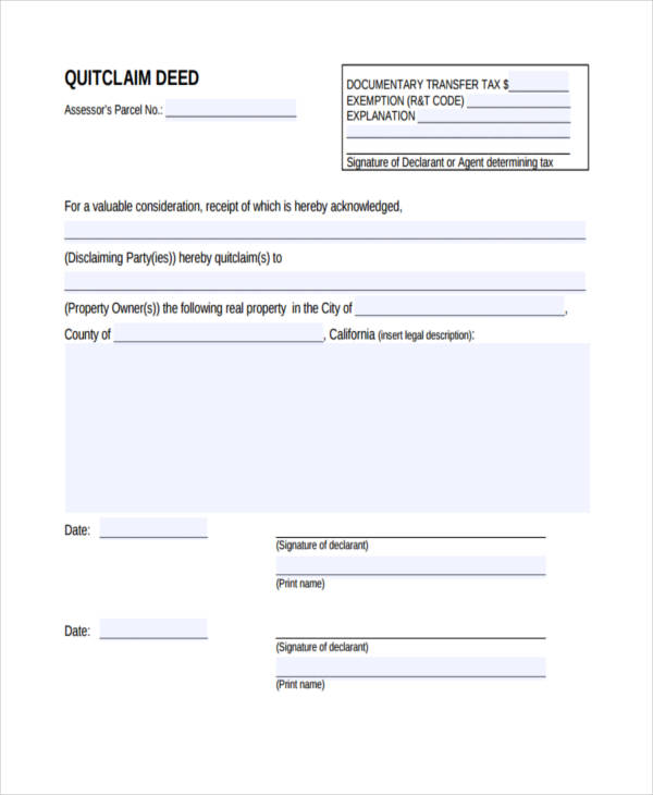 generic quit claim deed form