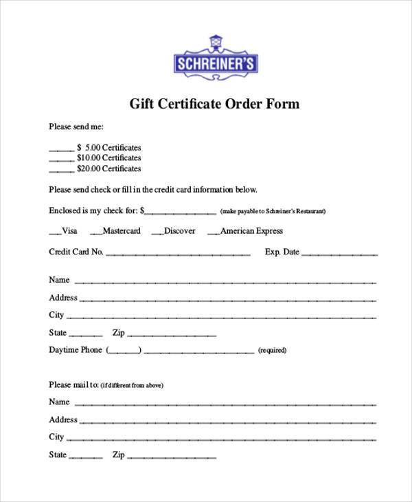 gift certificate order form template