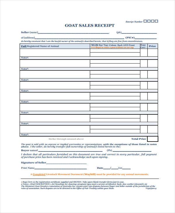 goat sales receipt form
