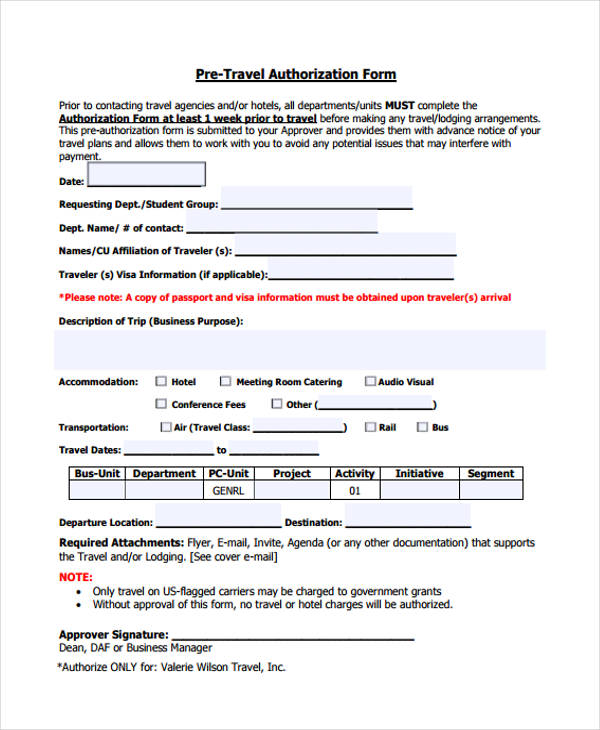government travel authorization form