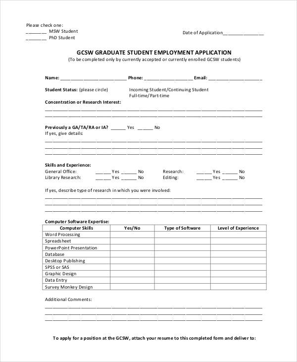 graduate student employment application form