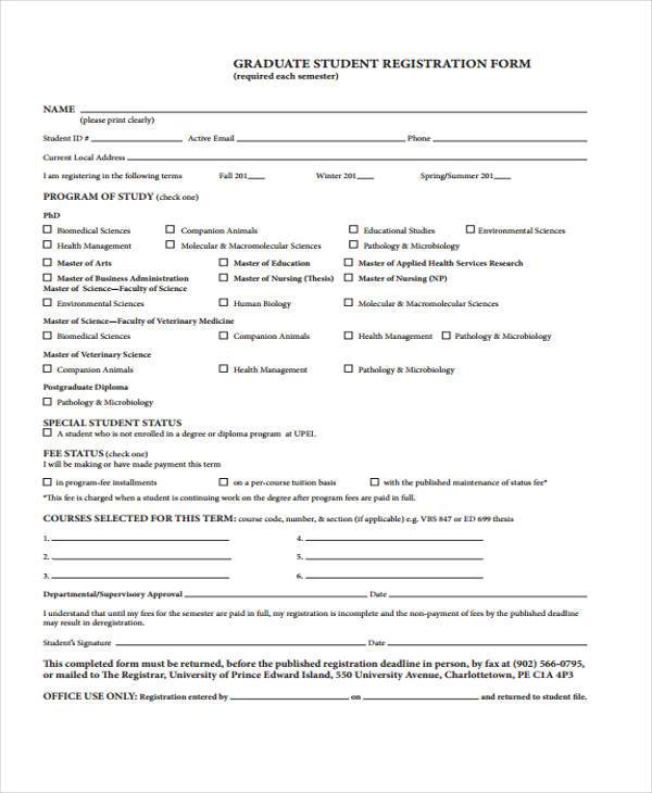 graduate student registration form