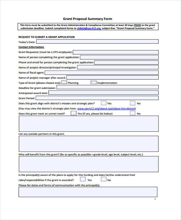 grant proposal summary form