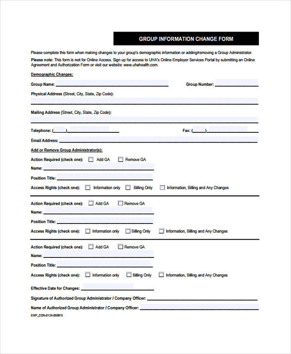 group information change form
