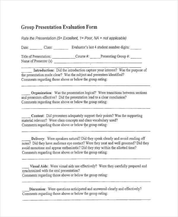 group presentation evaluation form