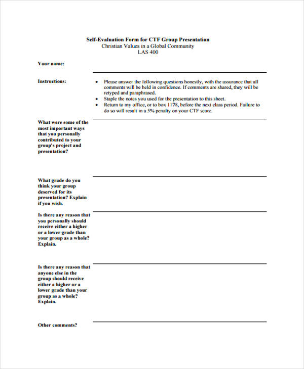 Free 31 Self Evaluation Forms In Pdf Ms Word Excel 