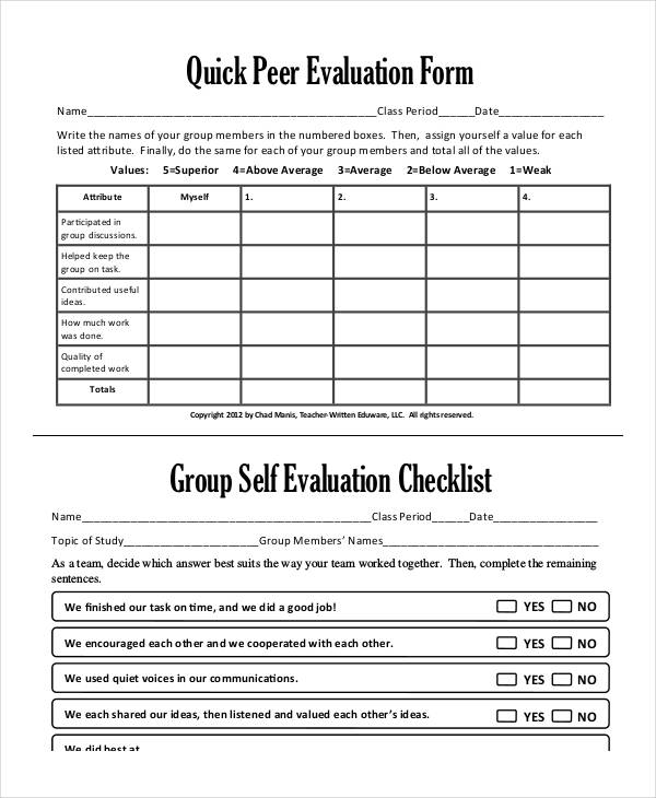 group self peer evaluation form