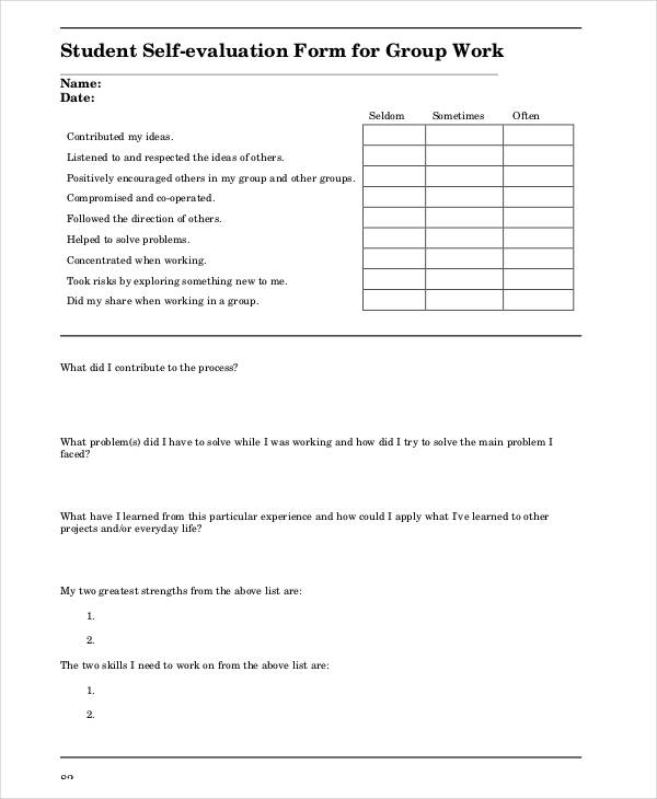 group work student self evaluation form1