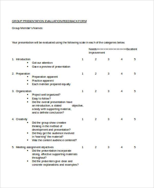 group presentation feedback form