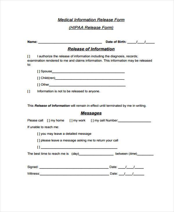 hipaa medical release form template