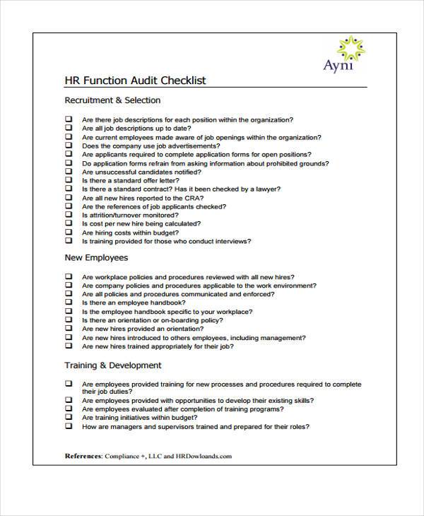 hr audit checklist form