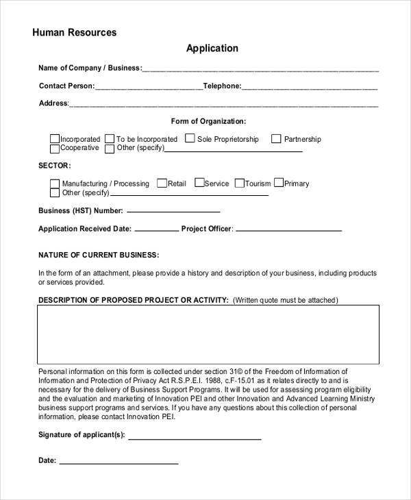 hr business application form
