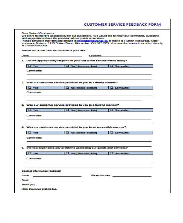 hr customer service feedback form