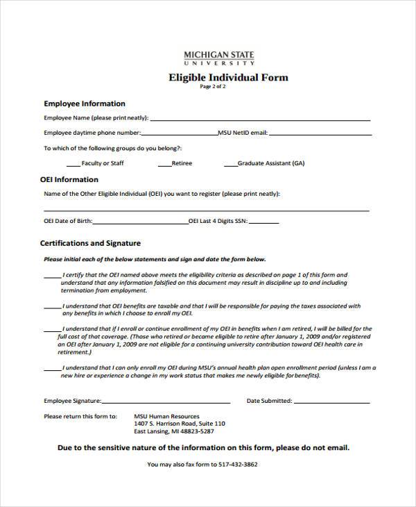 hr eligible individual registration form