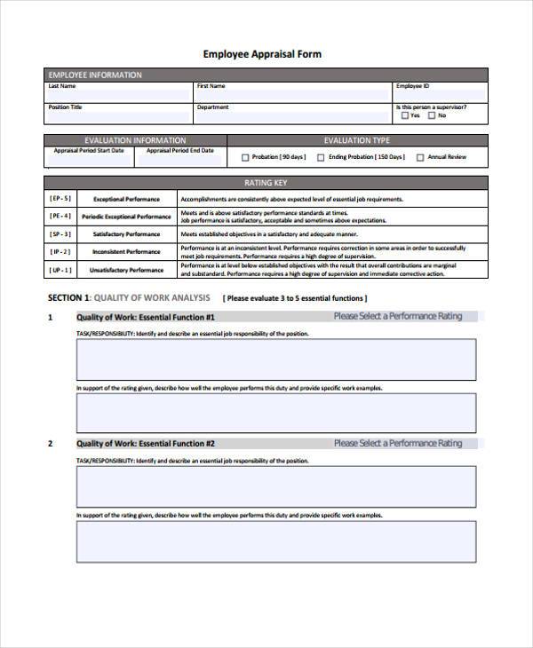 hr employee appraisal form