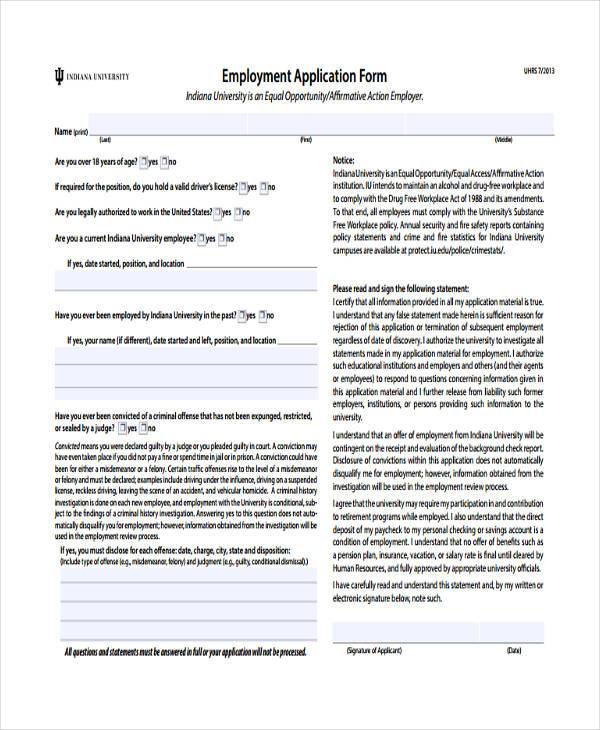 hr employment application forms