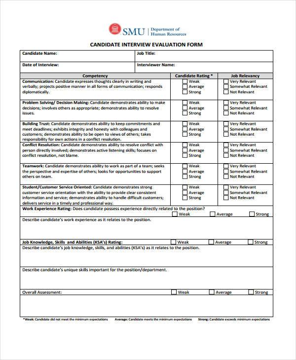 hr interview evaluation forms