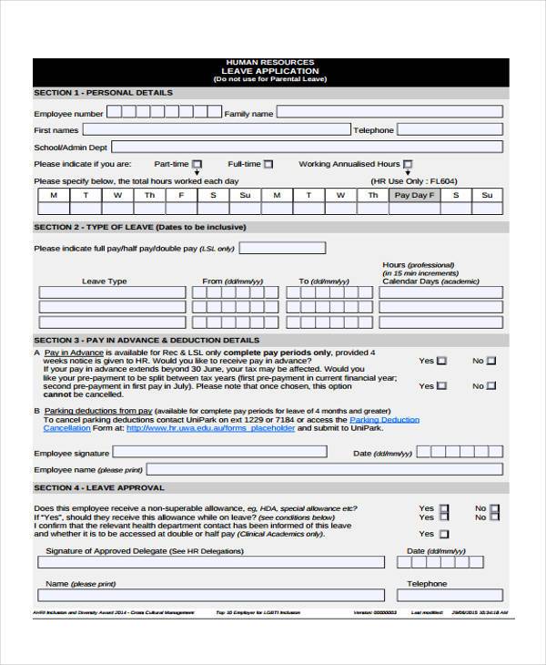 hr leave application form