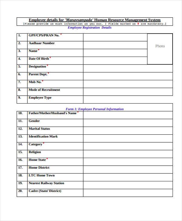 hr management registration form