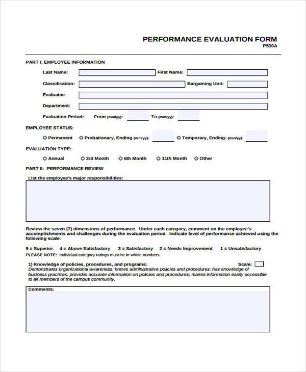 hr performance evaluation form