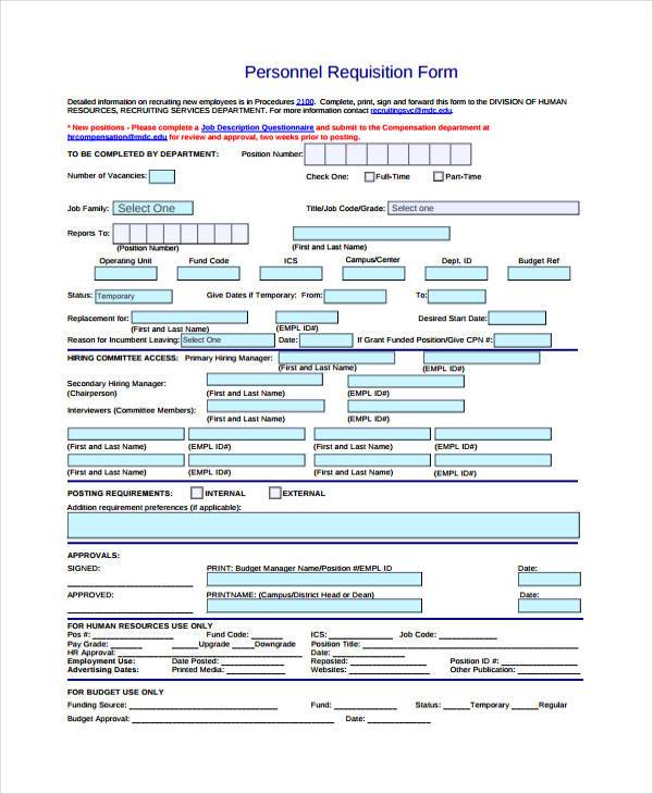 hr personnel requisition form
