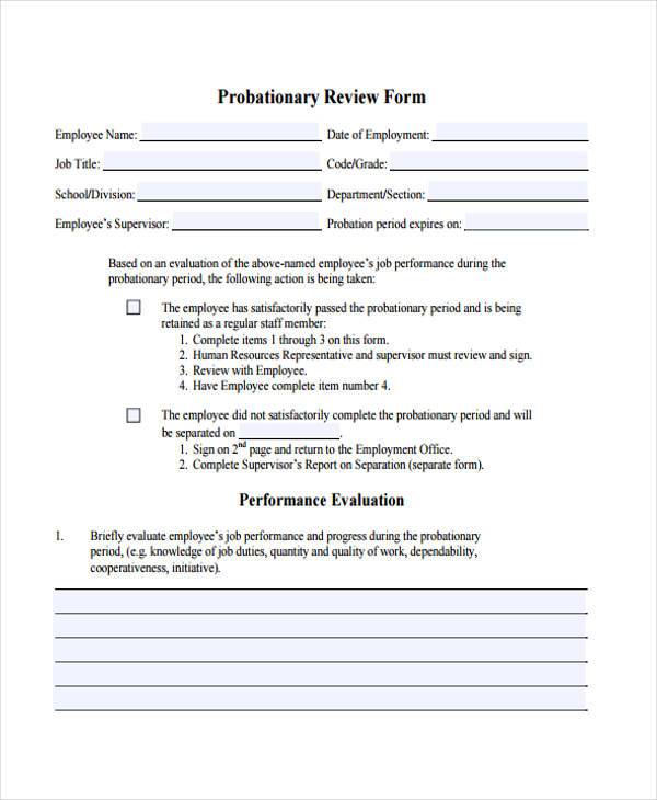 hr probationary review form
