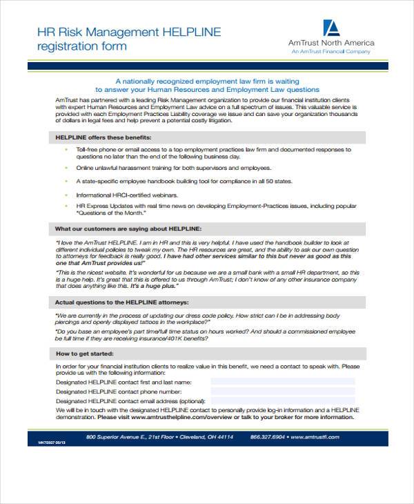 hr risk management registration form
