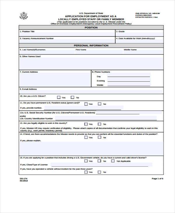 hr staff application forms