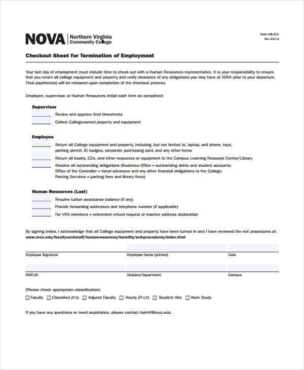 hr termination checkout form