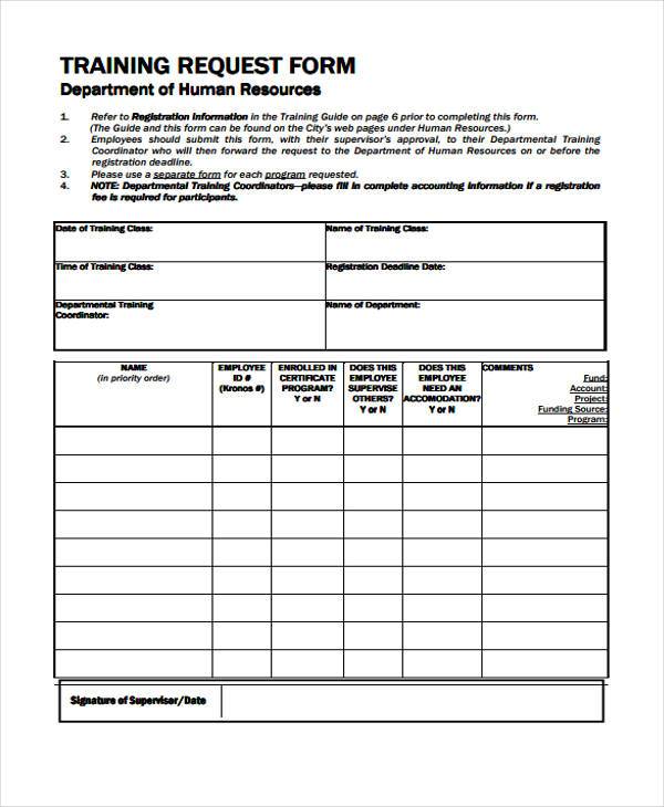 hr training request form