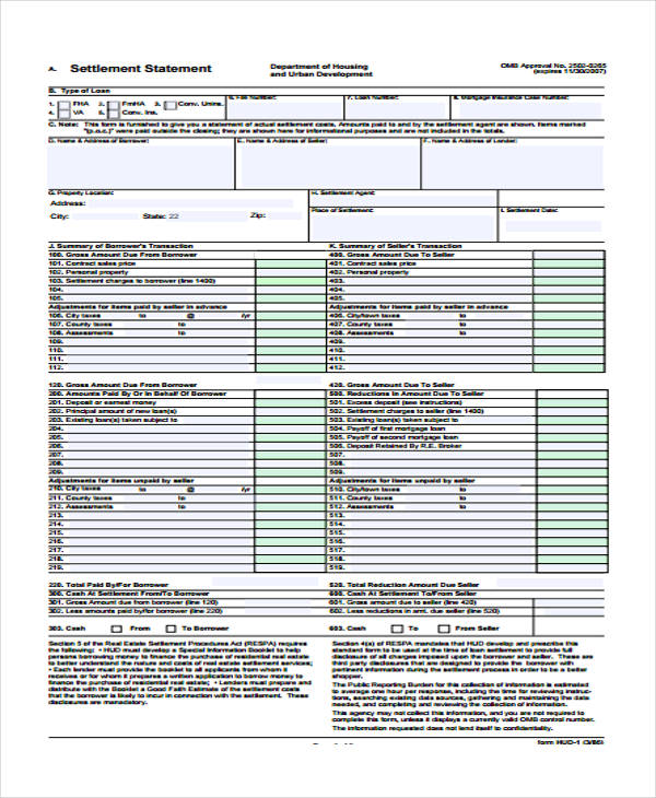 hud statement form example