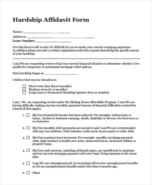 hardship affidavit form in pdf