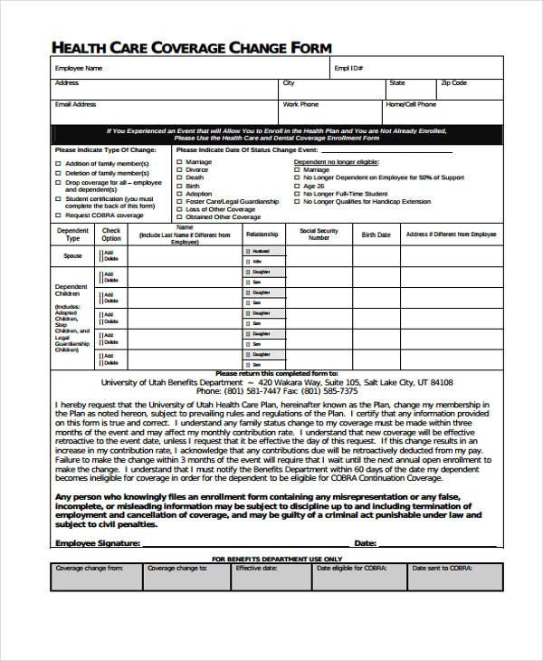 health care coverage change form
