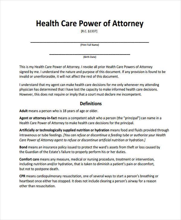 health care power of attorney form in pdf