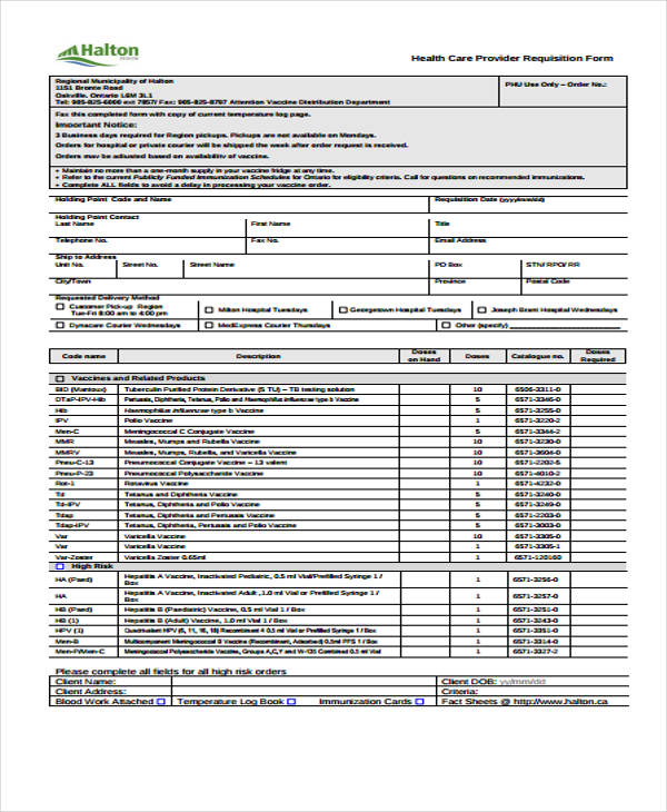 health care provider requisition form