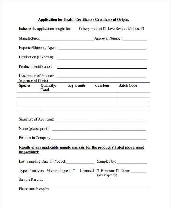 health certificate application form