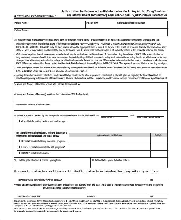 health information release authorization form