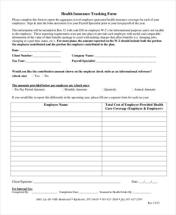 health insurance tracking form