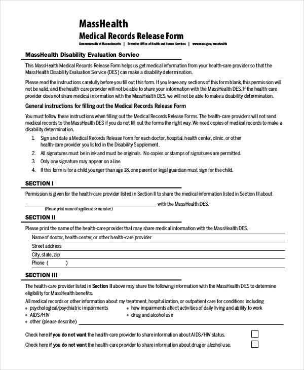 health medical records release form
