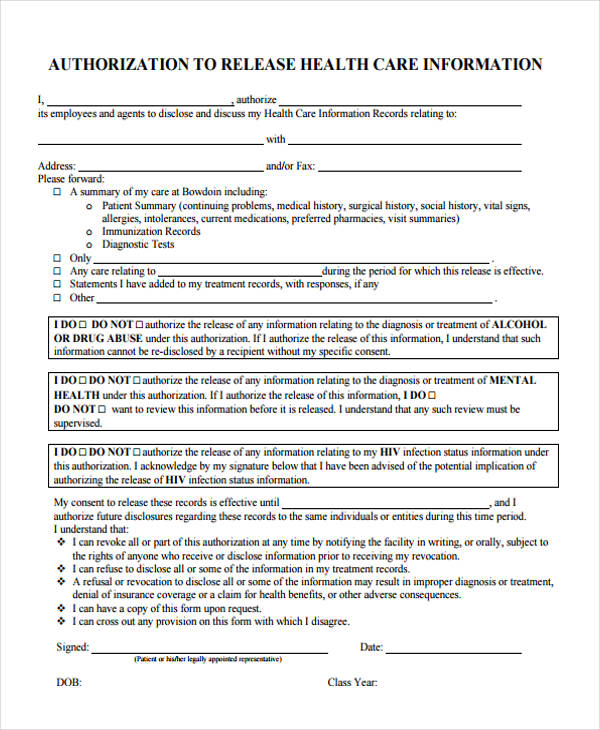 health medical records release information form
