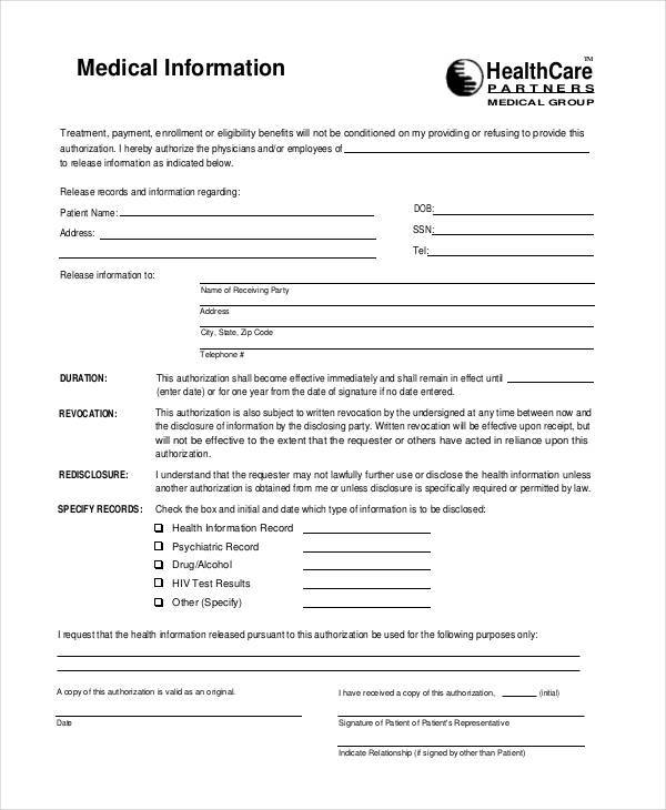 health partners medical records release form
