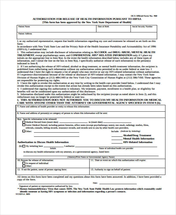 Free 15 Sample Release Authorization Forms In Pdf Ms Word Excel 4621