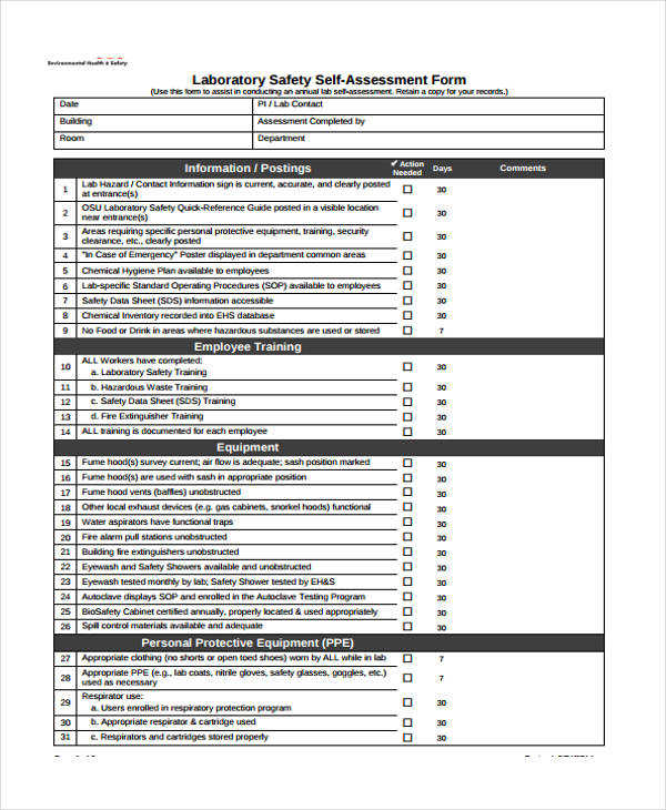health safety self assessment form