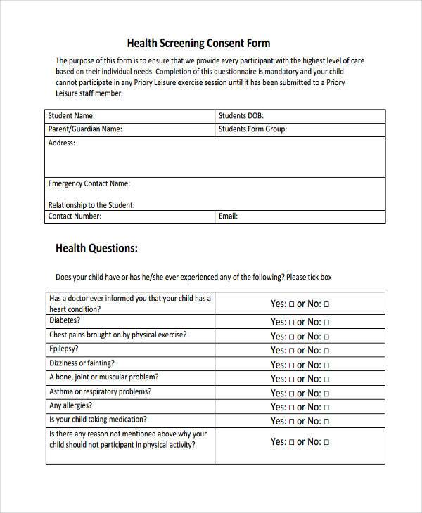 health screening consent form