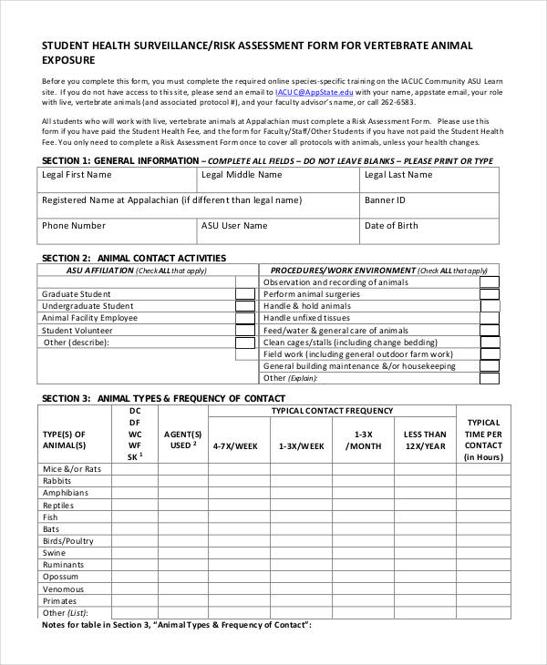 health surveillance risk assessment form