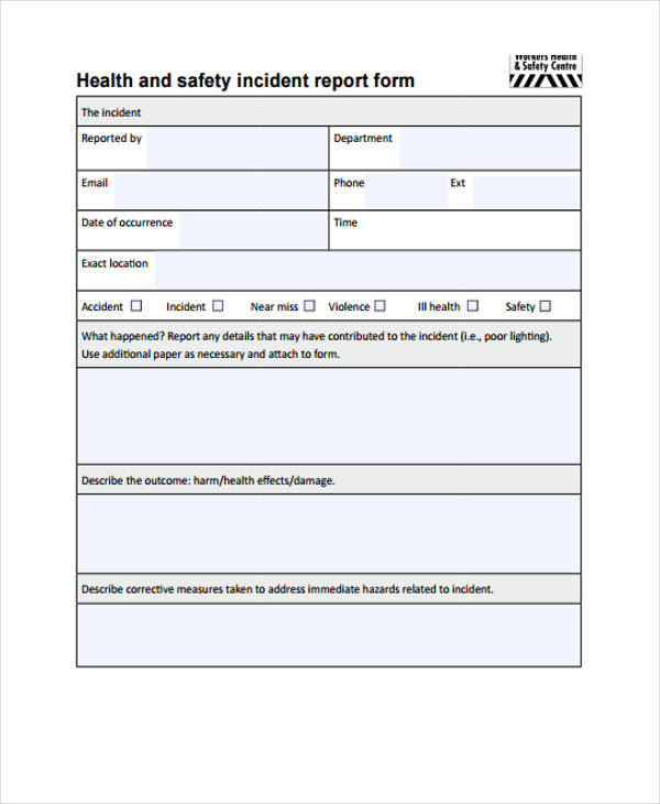 health and safety incident report form
