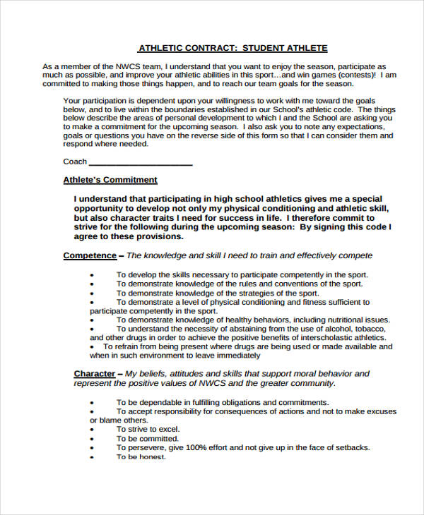 high school athlete contract agreement form