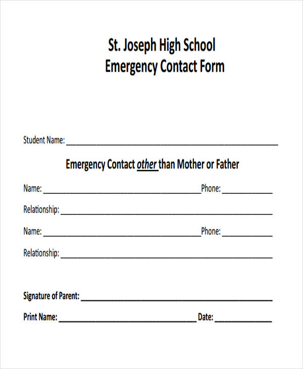 high school emergency contact form