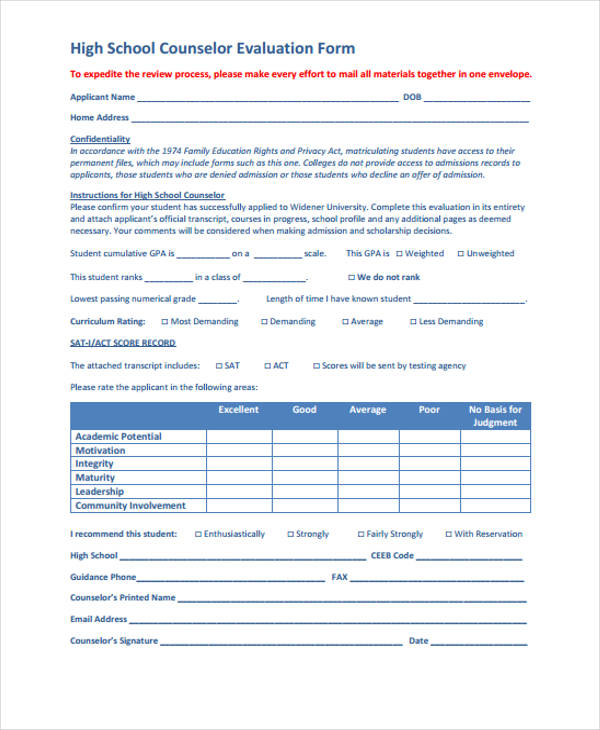 high school student evaluation form1