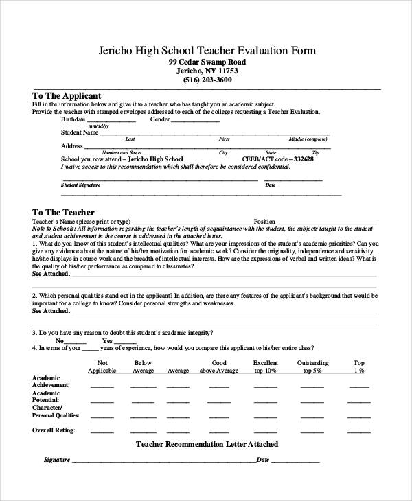 FREE 20+ Sample Teacher Evaluation Forms in PDF | MS Word